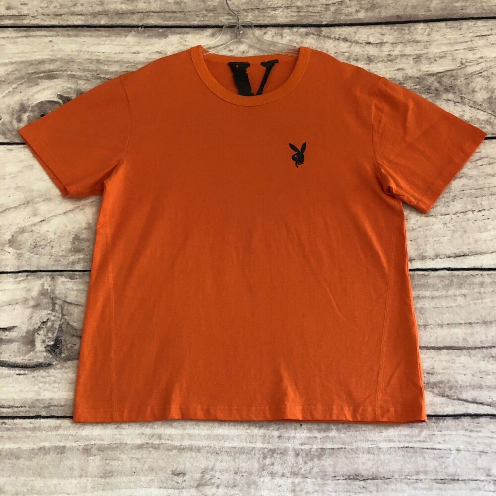 Vlone x Playboi Carti Shirt Large Mens Orange Tear Drop Playboy Bunny Tour Merch